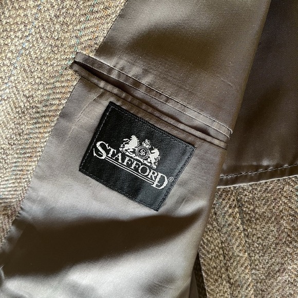 Vintage Stafford Tweed Blazer Jacket Sport Coat Mens 42R Wool Herringbone Brown - Picture 4 of 10